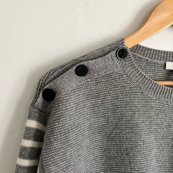 Joie Striped Scalloped Eyelet Wool Cashmere Cotton Blend Sweater - Picture 4 of 9